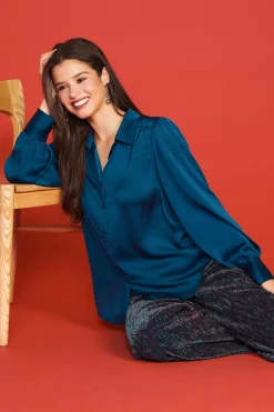 Recycled Crinkle Satin Buttondown*SKIES ARE BLUE Hot