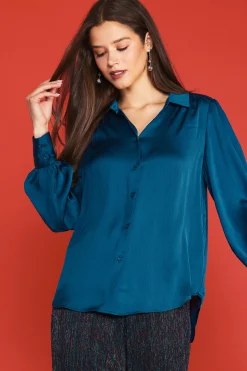 Recycled Crinkle Satin Buttondown*SKIES ARE BLUE Hot