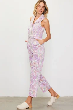 Retro Floral Belted Zip Jumpsuit*SKIES ARE BLUE New