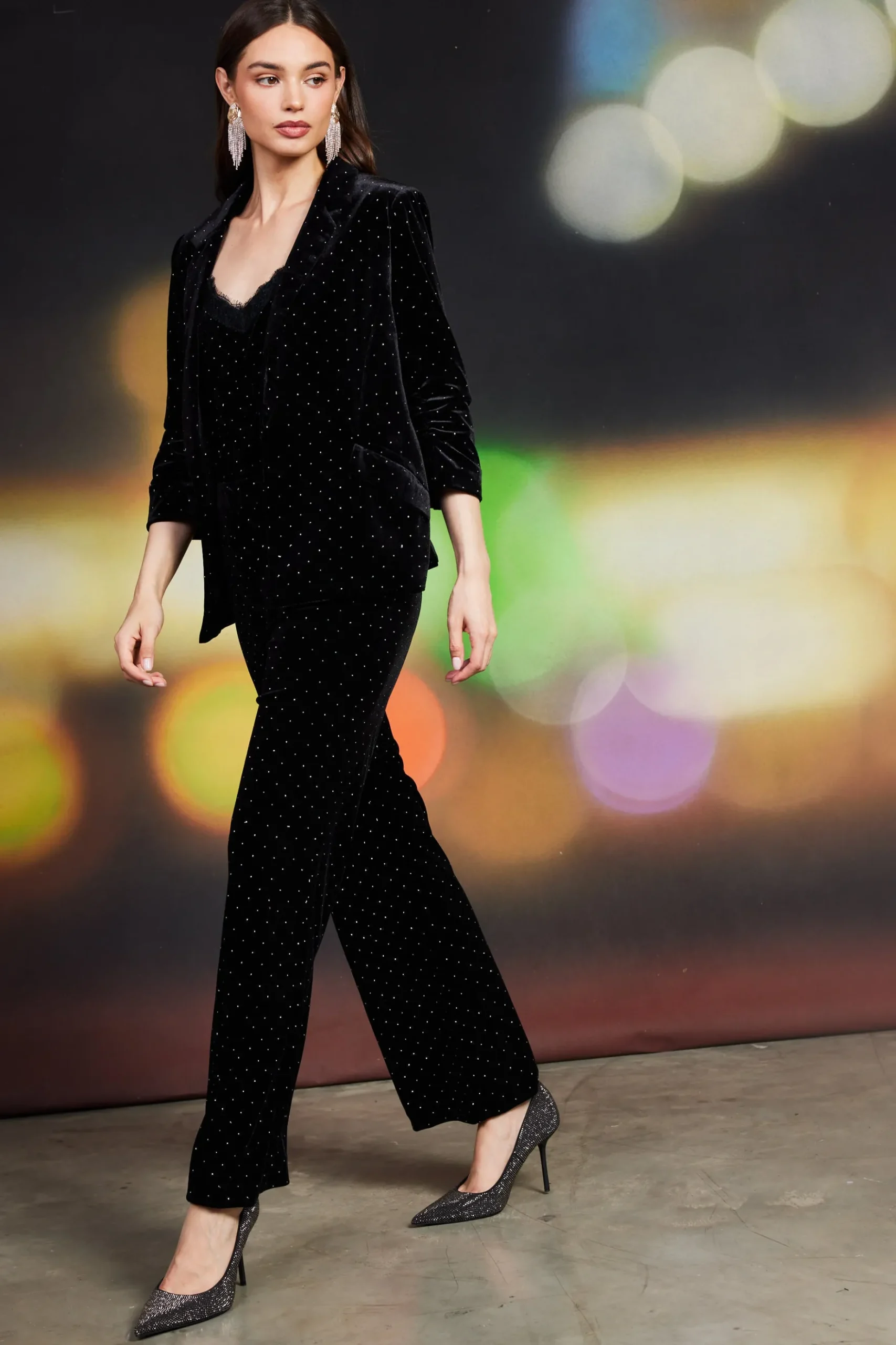 Rhinestone Ruched Velvet Blazer*SKIES ARE BLUE