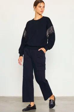 Rhinestone Sleeve Trim Sweatshirt*SKIES ARE BLUE Clearance