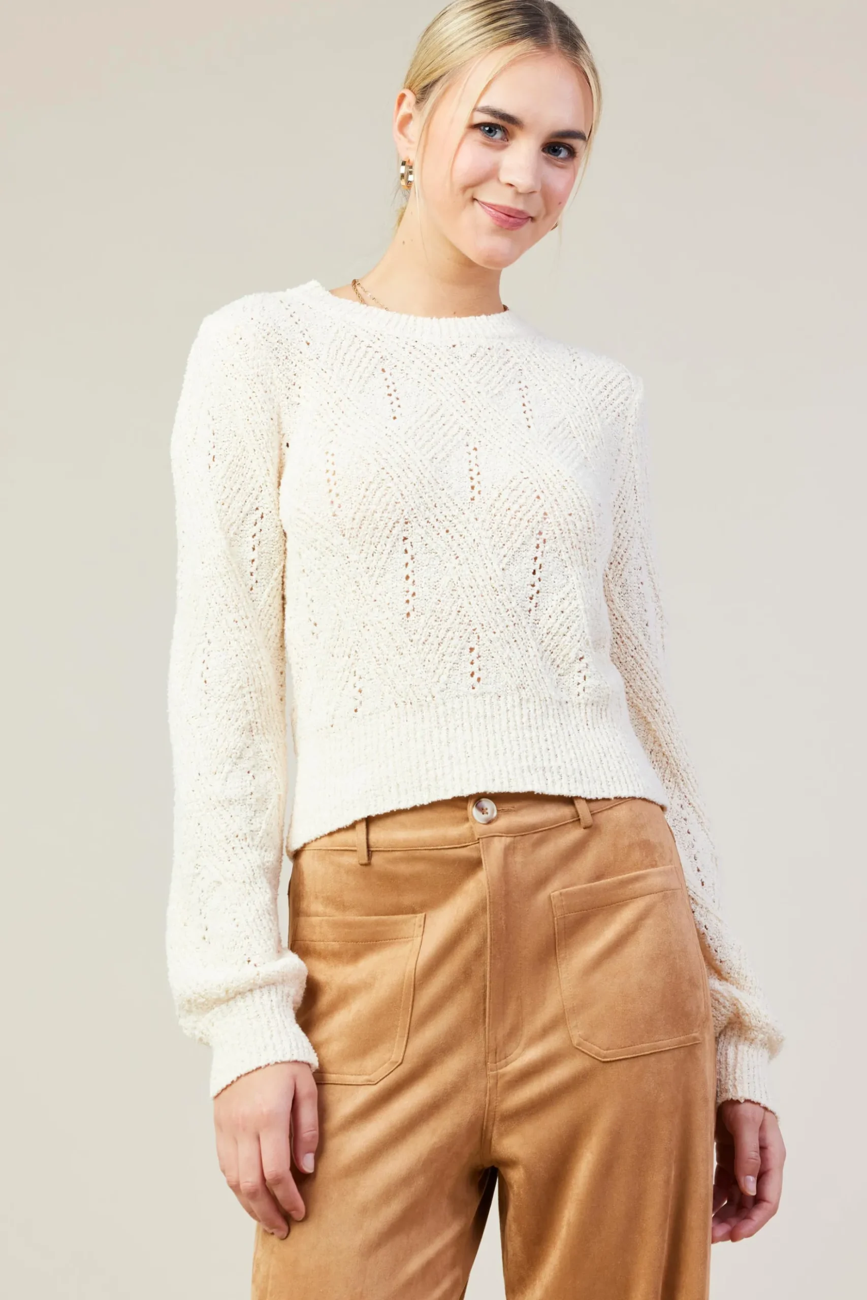 Rhomboid Pattern Crew Neck Sweater*SKIES ARE BLUE