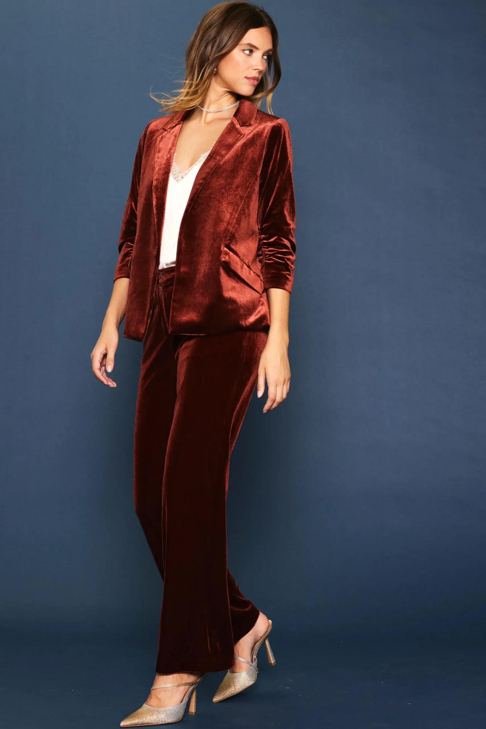 Ruched Velvet Blazer*SKIES ARE BLUE Clearance