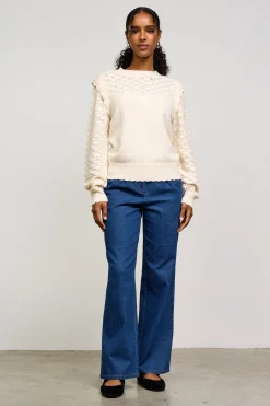 Ruffled Sleeve Pointelle Sweater*SKIES ARE BLUE Sale
