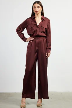 Satin Button Down Belted Jumpsuit*SKIES ARE BLUE