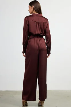 Satin Button Down Belted Jumpsuit*SKIES ARE BLUE