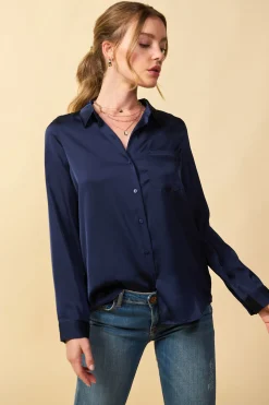 Satin Button Down Shirt*SKIES ARE BLUE Clearance