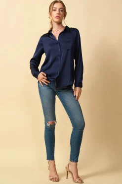 Satin Button Down Shirt*SKIES ARE BLUE Clearance