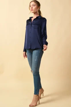 Satin Button Down Shirt*SKIES ARE BLUE Clearance