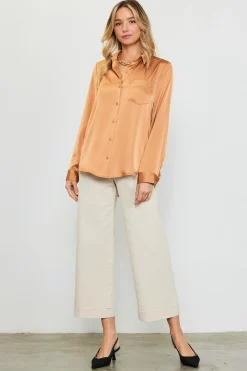 Satin Button Down Top*SKIES ARE BLUE