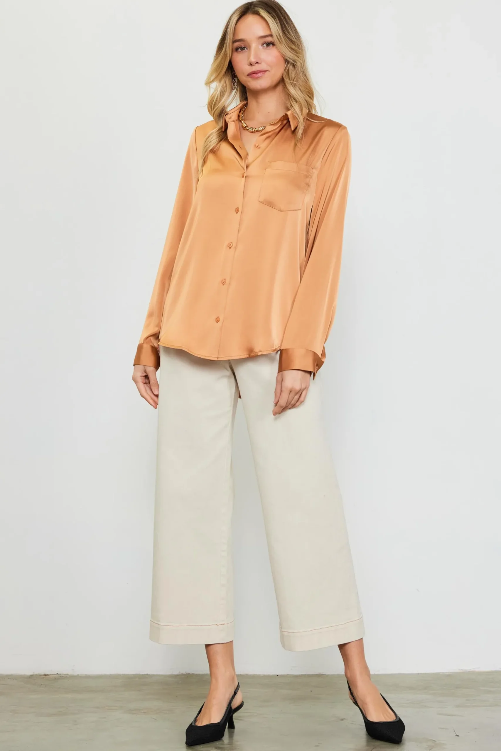 Satin Button Down Top*SKIES ARE BLUE