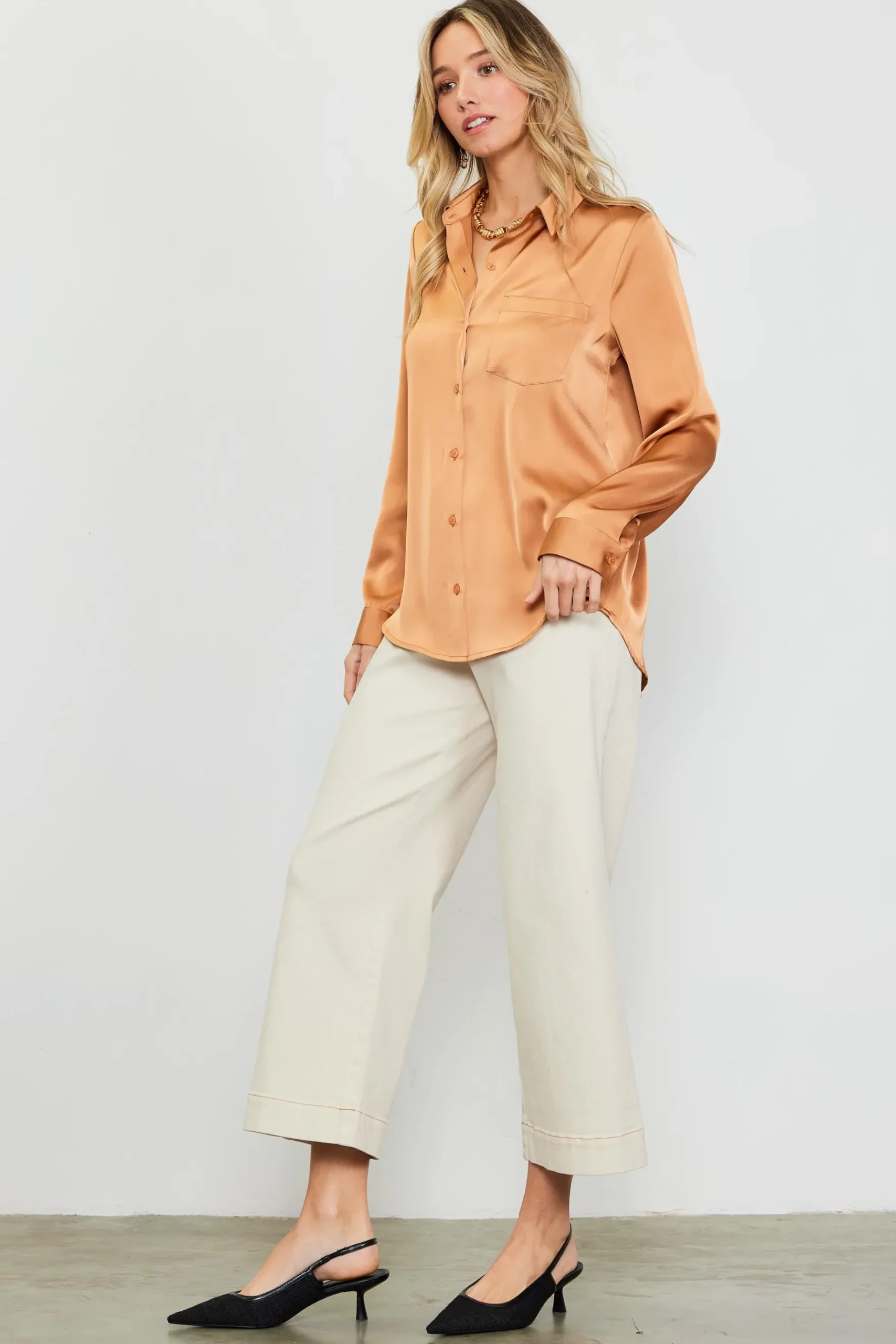 Satin Button Down Top*SKIES ARE BLUE