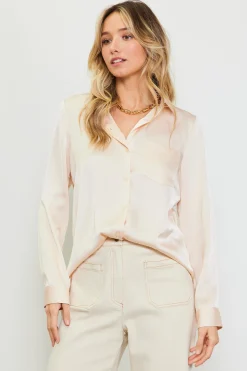 Satin Button Down Top*SKIES ARE BLUE Clearance