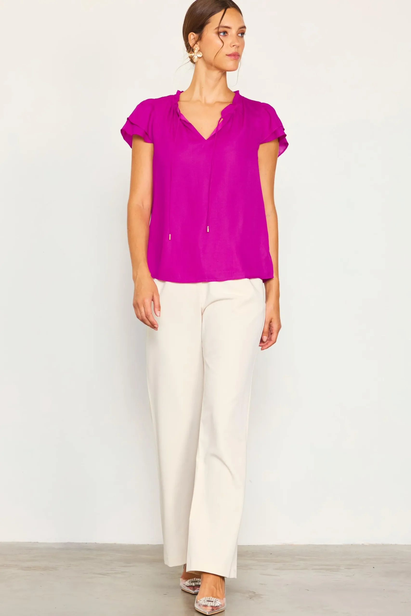Satin Ruffled Detail Top*SKIES ARE BLUE New
