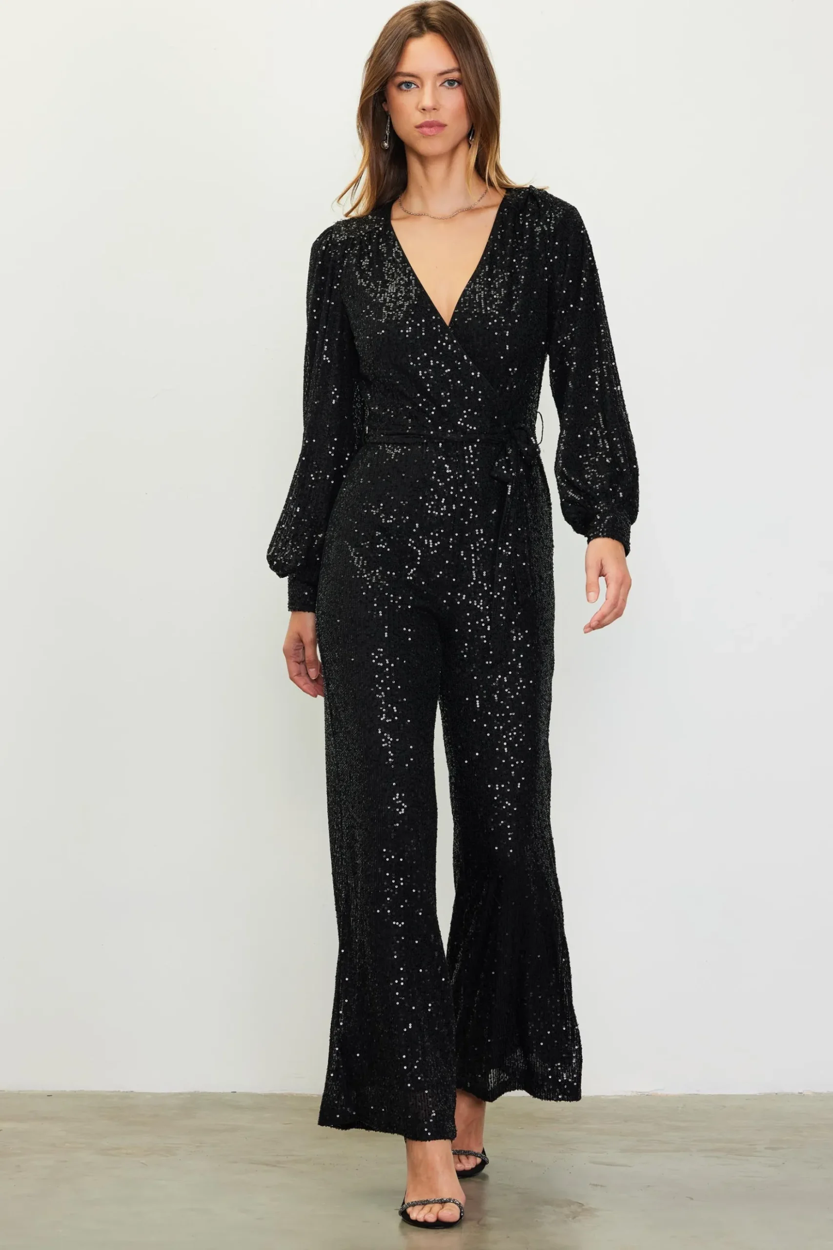 Sequin Wrap Jumpsuit*SKIES ARE BLUE Clearance