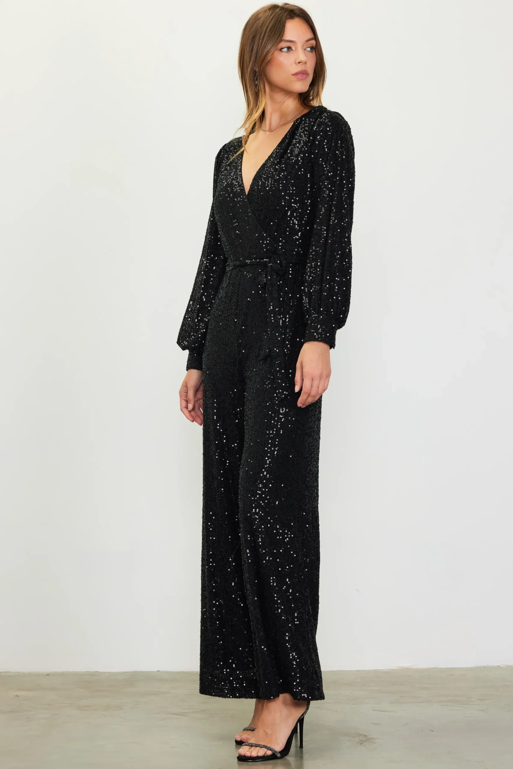 Sequin Wrap Jumpsuit*SKIES ARE BLUE Clearance