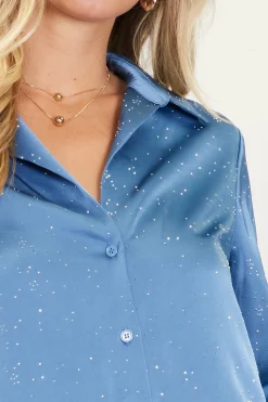 Shimmery Button Down Blouse*SKIES ARE BLUE New