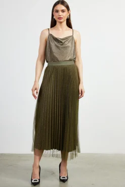 Shimmery Pleated Midi Skirt*SKIES ARE BLUE Best