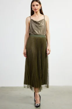 Shimmery Pleated Midi Skirt*SKIES ARE BLUE Best