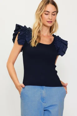 Shirred Ruffle Sleeve Ribbed Sweater*SKIES ARE BLUE Sale