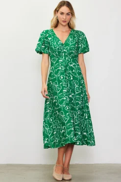 Shirred Shoulder Print Midi Dress*SKIES ARE BLUE Hot