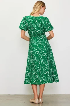Shirred Shoulder Print Midi Dress*SKIES ARE BLUE Hot