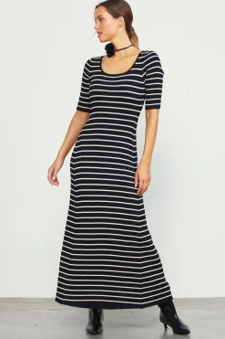 Short Sleeve Striped Knit Maxi Dress*SKIES ARE BLUE Hot