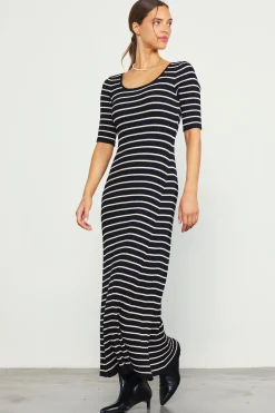 Short Sleeve Striped Knit Maxi Dress*SKIES ARE BLUE Hot