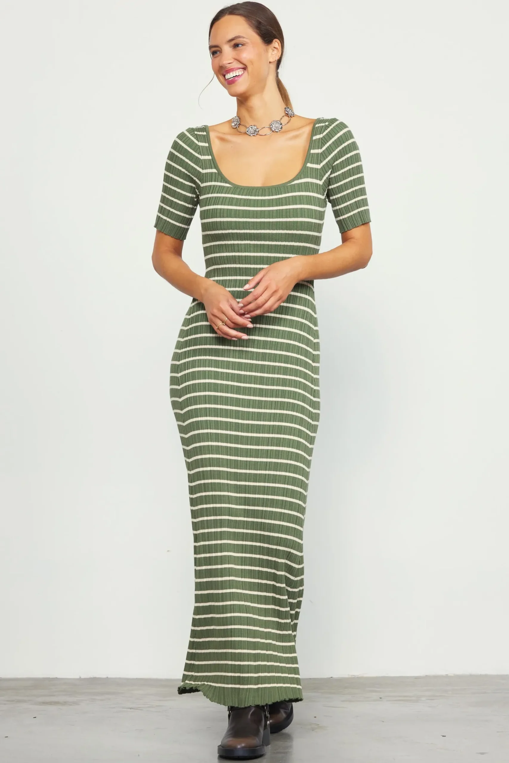 Short Sleeve Striped Knit Maxi Dress*SKIES ARE BLUE Clearance