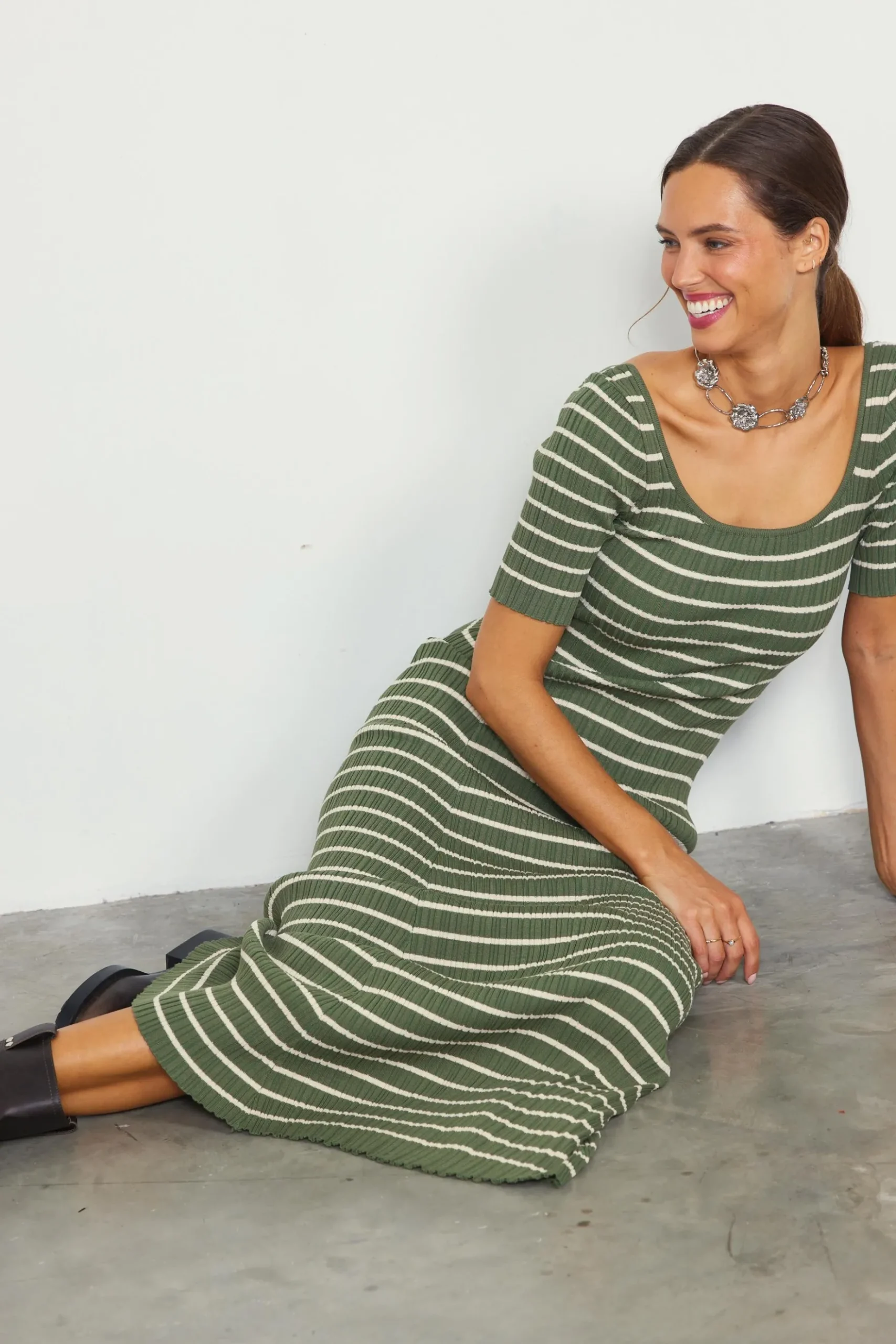 Short Sleeve Striped Knit Maxi Dress*SKIES ARE BLUE Clearance