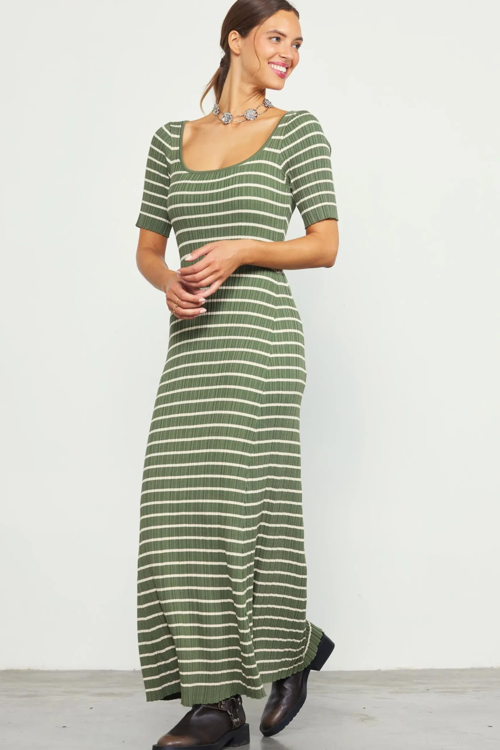 Short Sleeve Striped Knit Maxi Dress*SKIES ARE BLUE Clearance
