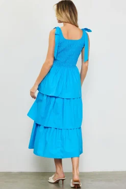 Smocked Bodice Ribbon Detail Tiered Midi Dress*SKIES ARE BLUE New