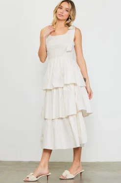Smocked Bodice Ribbon Detail Tiered Midi Dress*SKIES ARE BLUE Online