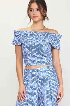 Smocked Off Shoulder Ruffle Top*SKIES ARE BLUE Outlet