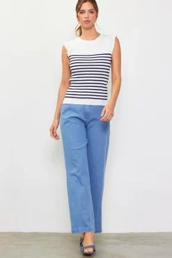 Stripe Ruffle Sleeve Knit Top*SKIES ARE BLUE Outlet