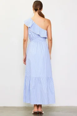 Striped One Shoulder Ruffle Dress*SKIES ARE BLUE Outlet
