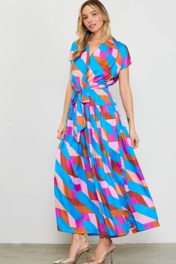 Surplice Bodice Geometric Print Maxi Dress*SKIES ARE BLUE Discount