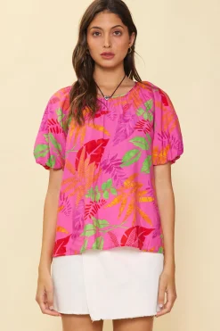 Tropical Print Bubble Sleeve Top*SKIES ARE BLUE