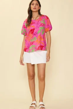 Tropical Print Bubble Sleeve Top*SKIES ARE BLUE