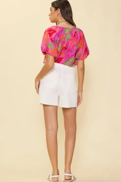 Tropical Print Bubble Sleeve Top*SKIES ARE BLUE