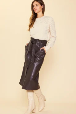 Vegan Leather Front Tie Midi Skirt*SKIES ARE BLUE Clearance