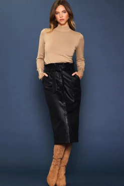 Vegan Leather Front Tie Midi Skirt*SKIES ARE BLUE Discount