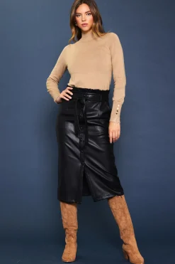 Vegan Leather Front Tie Midi Skirt*SKIES ARE BLUE Discount