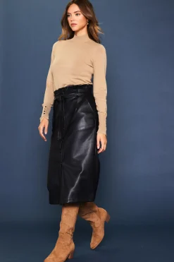 Vegan Leather Front Tie Midi Skirt*SKIES ARE BLUE Discount