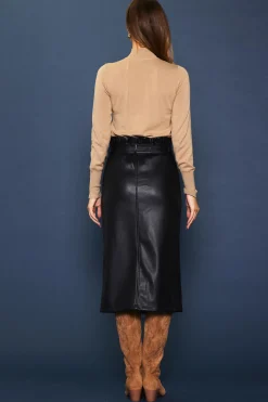 Vegan Leather Front Tie Midi Skirt*SKIES ARE BLUE Discount