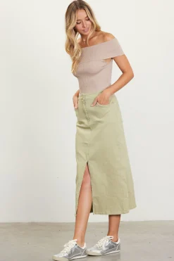 Washed Cotton Twill Midi Skirt*SKIES ARE BLUE