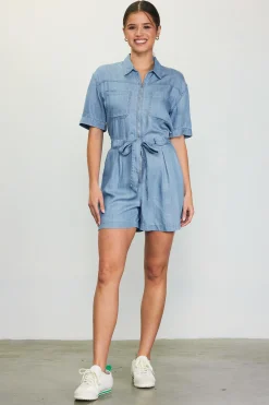 Washed Tencel Shortsleeve Romper*SKIES ARE BLUE
