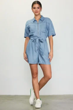 Washed Tencel Shortsleeve Romper*SKIES ARE BLUE