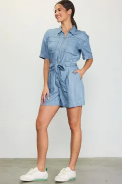 Washed Tencel Shortsleeve Romper*SKIES ARE BLUE