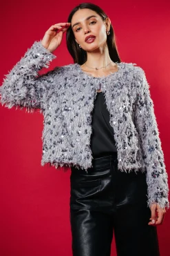 Wren Feathered Sequin Crop Jacket*SKIES ARE BLUE Sale